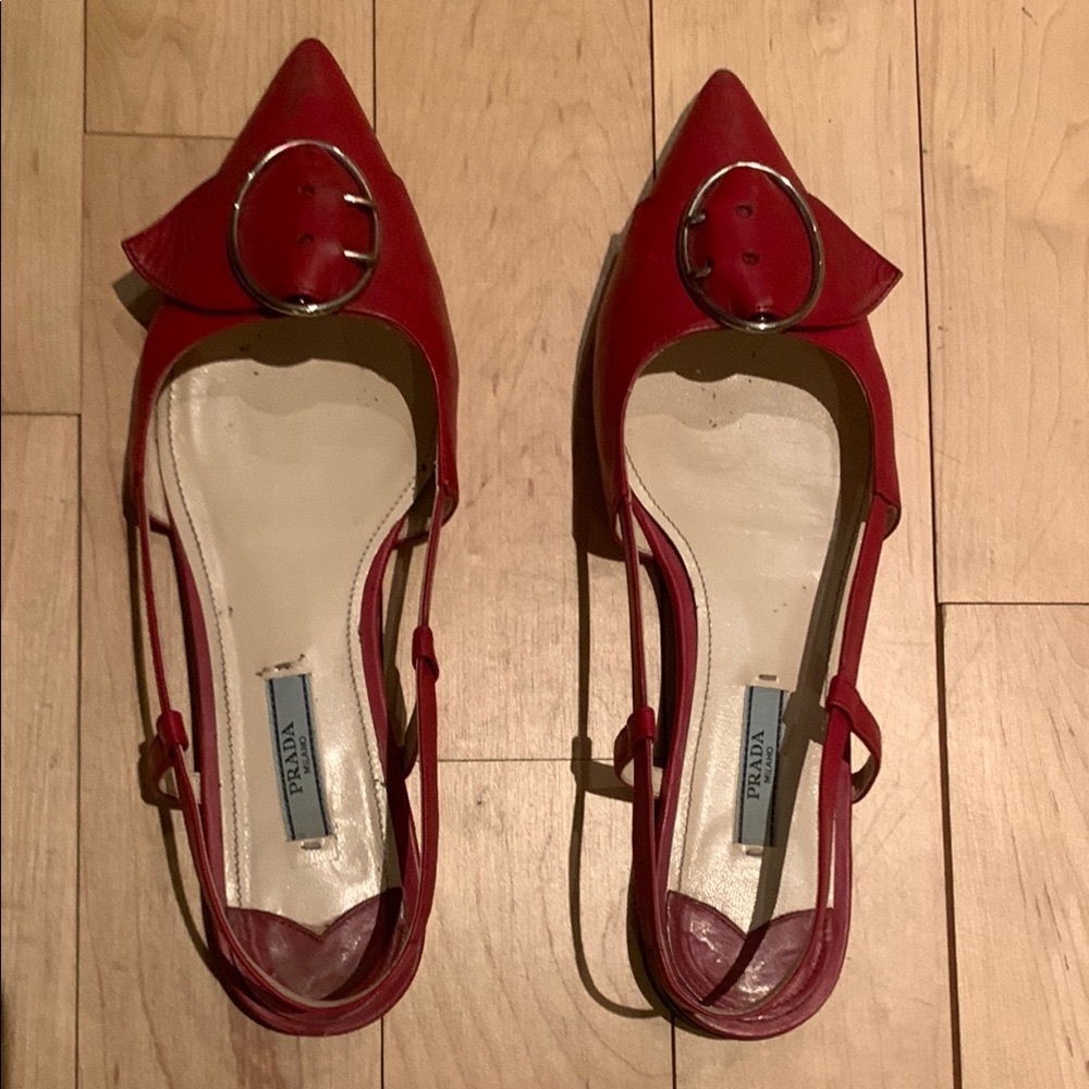 Prada Red distressed leather Women's Shoes. Gently worn